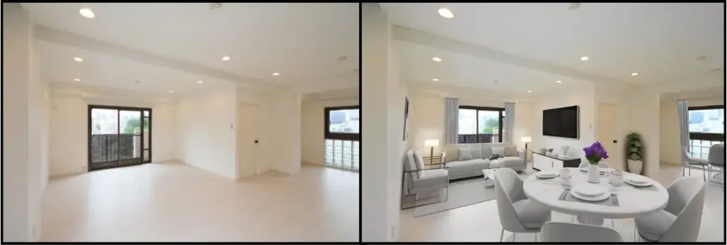 room empty and room virtually furnished